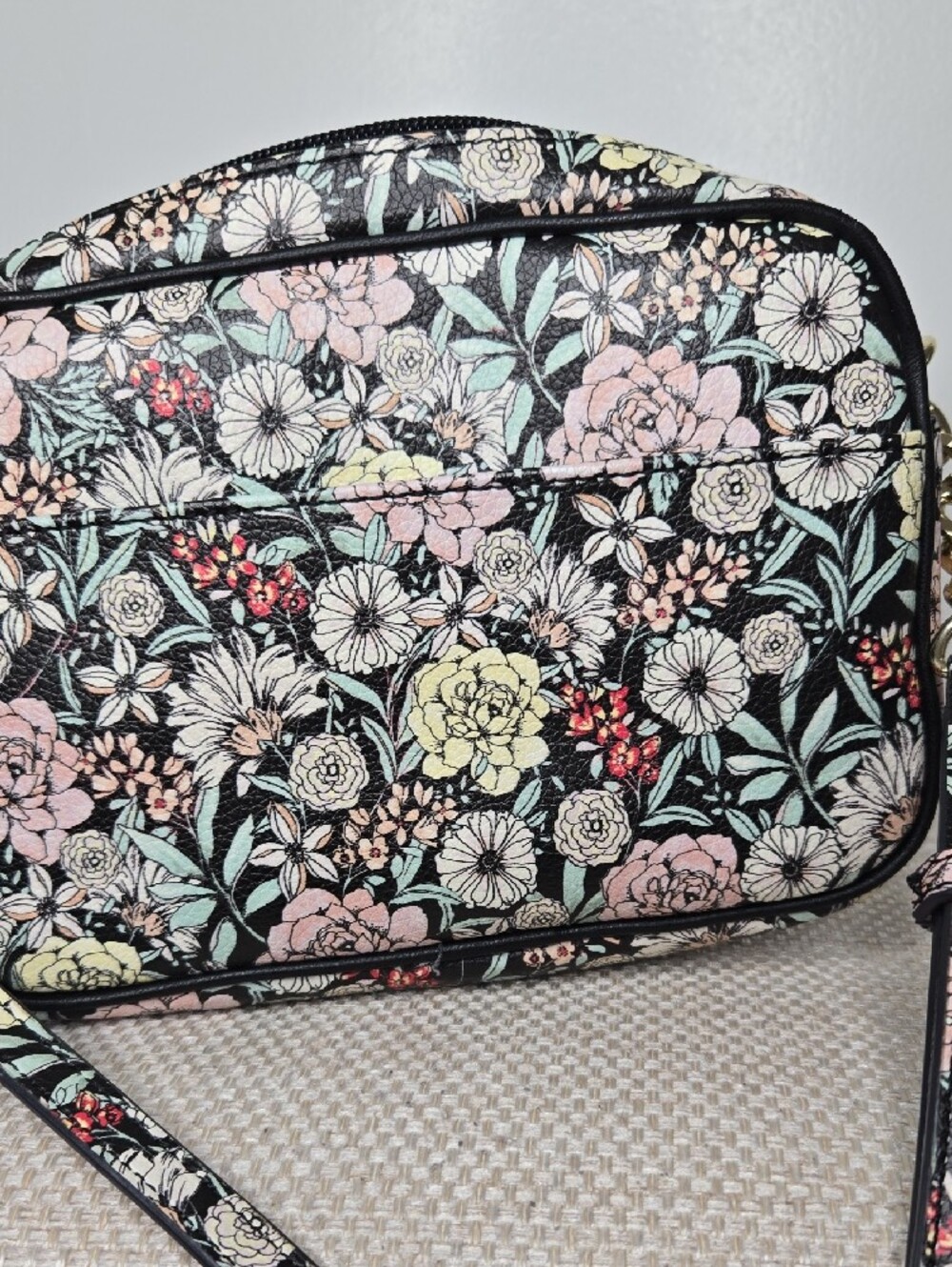 Karl Lagerfeld Paris Floral Bow Crossbody Bag - Black with Pastel Floral Print - Picture 5 of 8